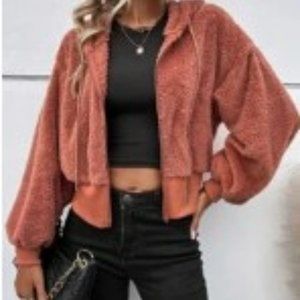 NWT Rose Fur Zip Up